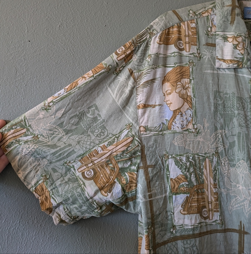 Bermuda Bay 100% Silk Hawaiian Tropical Print Button Up Shirt Size XL - Picture 3 of 6